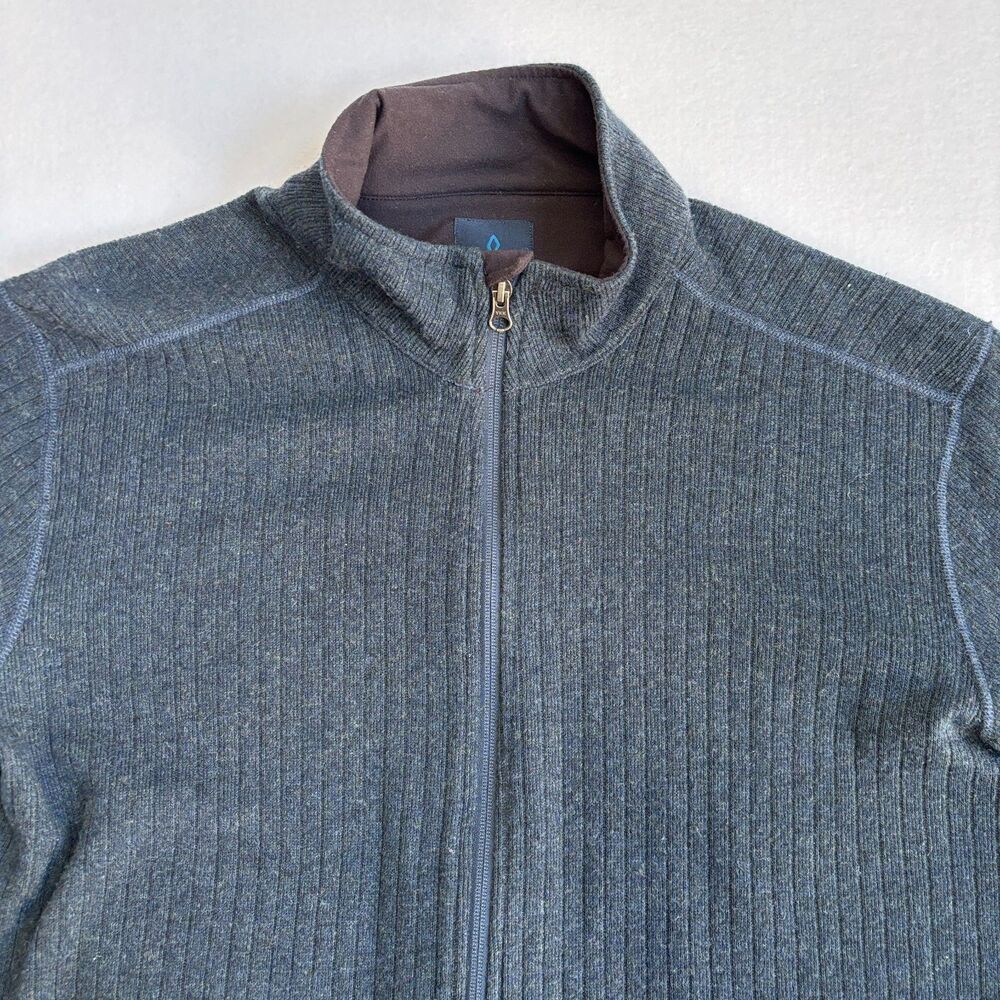 Prana Barclay Wool Blend Full Zip Ribbed Sweater Mens XL Gray - Picture 2 of 8